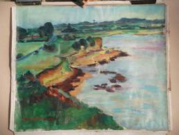 - BORD DE MER . HUILE SUR TOILE SANS CHASSIS . SIGNEE P.L. POUCHARD  . A RESTAURER . - Oils