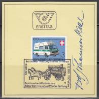 Austria Sc1201 First Aid, Ambulance, Engraver Or Designer's Original Signed FDC, First Day Postmark Card - Primeros Auxilios