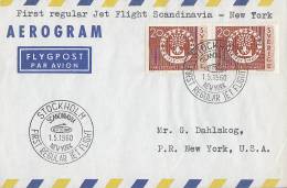 ## Sweden Airmail Aerogram STOCKHOLM - NEW YORK First Regular Jet Flight Cover Brief 1960 World Refugee Pair - Briefe U. Dokumente