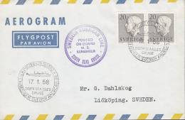 ## Sweden Airmail Aerogram SWEDISH AMERICAN LINE Posted On Board M.S. KUNGSHOLM South Sea Cruise 1958 Cover Brief - Cartas & Documentos