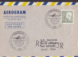 ## Sweden Airmail Aerogram STOCKHOLM - LOS ANGELES First Regular Flight Cover Brief 1954 RETOUR (2 Scans) - Brieven En Documenten