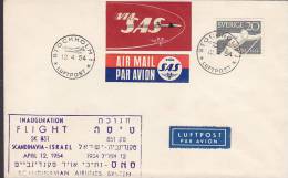 ## Sweden Airmail Par Avion Via SAS Label SCANDINAVIA - ISRAEL Inauguration Flight 1954 Cover Brief  (2 Scans) - Storia Postale