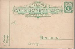 Entier Postal 2 Pfennig Poste Privée Hansa De Dresde Neuf - Postes Privées & Locales