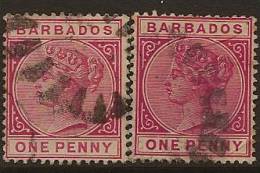 BARBADOS 1882 1d QV X 2 SG 91,92 U JM223 - Barbados (...-1966)