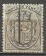 9050- .ATENCION PRUEBA AÑO 1875 FISCAL IMPUESTO VENTAS 5 PESETAS.** ESSAY PROOF. ENSAYO,CANCELADO CON PLUMA PARA QUE NO - Revenue Stamps