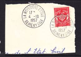 FRANCE N°12 SANS VALEUR ROUGE CACHET LA BOISSIERE ECOLE DU 4.10.1957 SUR FRAGMENT - Military Postage Stamps