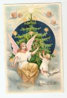 CPA Fantaisie : " Joyeux Noël" : Ange, Angelots Dans Le Ciel, Etoiles, Enfant Décorant Un Sapin , Bougies ... - Sonstige & Ohne Zuordnung