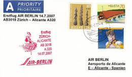 Erstflug -Air Berlin- Zürich / Schweiz - Alicante / Spanien - 14.07.2007 [dx88b] - Erst- U. Sonderflugbriefe