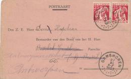 180/20 - Carte Privée TP Cérès MERCHTEM 1933 Vers GANSHOREN Et Réexpédiée Vers ANTWERPEN - 1932 Ceres Und Mercure