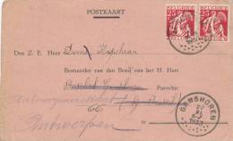 180/20 - Carte Privée TP Cérès MERCHTEM 1933 Vers GANSHOREN Et Réexpédiée Vers ANTWERPEN - 1932 Ceres Y Mercurio