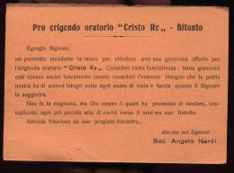 BITONTO ANNI 40 RARA CARTOLINA CON RICHIESTA DI OFFERTE PER L'ORATORIO "CRISTO RE" - VIAGGIATA PER MATERA (INT15) - Bitonto