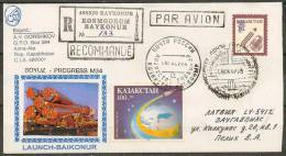 Space. Kazakhstan 1998.  Launch Soyuz-Progress M 34.  Registered Letter Sent From Cosmodrome Baikonur To  Latvia. - Azië