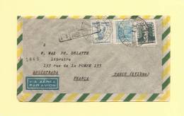 Bresil - Par Avion Destination France - 1956 - Recommande - Brieven En Documenten