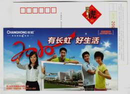 World Table Tennis Champion Wangliqin,wanghao Zhangyining,CN 10 Changhong Electric Flat Television Set Pre-stamped Card - Tischtennis
