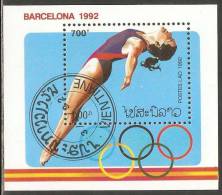 Laos 1992 Mi# Block 142 Used - Summer Olympics, Barcelona / Diving - Sommer 1992: Barcelone
