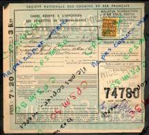 Colis Postaux Bulletin D´expédition 7.20fr 3kg Timbre 2.40fr N° 74780 (cachet Gare SNCF NICE-VILLE PLM) - Storia Postale