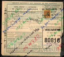 Colis Postaux Bulletin Expédition 7.20fr 3kg Timbre 2.40fr N° 80818 (cachet Gare SNCF REIMS EST) - Brieven & Documenten