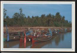 Malaysia Old Post Card 1990 Fishing Boats Anchored River Outlets Near Sabak Beach Kota Bharu, Kelantan - Malaysia