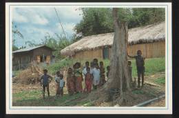 Malaysia Old Post Card 1990 Aboriginal Children Gathered Under The Shade Of Tree Near House In Jungle Pahang - Maleisië