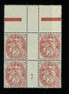 FRANCE TYPE  BLANC N° 109 *  BLOC DE 4 MILLESIME 7 DE 1907 - Millésime