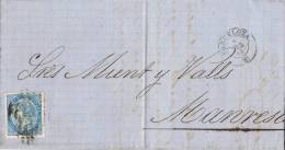 0231. Carta Entera Barcelona 1867. 4 Cuartos Fechador Tipo II Y Parrilla Numeral 2 - Covers & Documents