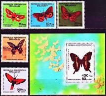 MADAGASCAR Papillons (yvert 721/25 + BF 27) Serie Complete  5 Valeurs + 1bf** MNH - Papillons