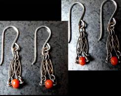 Fines Boucles Persanes En Argent Et Corail  / Delicate Persian Earrings Silver And Coral - Ethnics