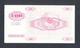 BOSNIA - BOSNIEN UND HERZEGOWINA; 100 Dinara 1992 AU, BREZA This Is Most Rarest Banknote From 1992 NOVCANI BON Serie !!! - Bosnië En Herzegovina