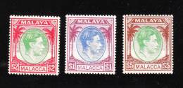 Malaya Malacca 1949 KG Def High Values 3v MNH - Malacca