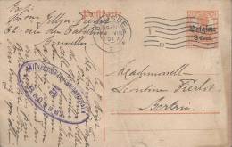 Entier Postal  Type Germania Surchargé Belgien 8 Cent Bruxelles 7 8 1917 Cachat Militaire Allemand - Occupazione Tedesca