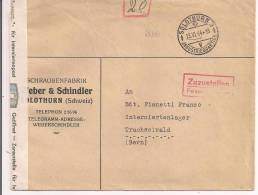 ZUZUSTELLEN, FELDPOSTDIREKTION, SOLOTHURN FUR  INTERNIERTENLAGER, TRASCHSELWALD, BERN - Cartas & Documentos