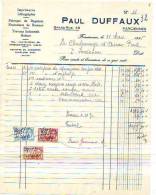 Farciennes - 1935 - Paul Duffaux - Fabrique De Registres - Fournitures De Bureaux - Travaux - Printing & Stationeries