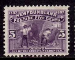 Newfoundland 1897 5 Cent Mining Issue #65 MH Stain On Back - 1865-1902