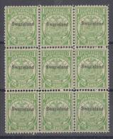 Great Britain Former Colony Swazieland 1Sh Block Of Nine Mi#5A 1889 MNH ** - Swaziland (...-1967)