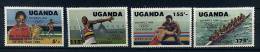 (B20 - Lot 48) Ouganda ** N° 350 à 353 - J.O. De Los Angeles ( Coureur, Lanceur De Javelot, Lutte, Aviron) - - Uganda (1962-...)