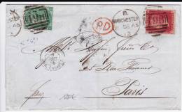 GB - 1865 - RARE LETTRE De MANCHESTER Pour PARIS Avec YVERT N°31 + 26 (PL ILLISIBLE) - Brieven En Documenten