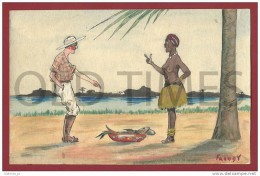 BELGIUM - LIFE IN AFRICA CARICATURE - 20S ORIGINAL WATERCOLOR SIGN BY FREDDY.(2) - Wasserfarben