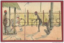 BELGIUM - LIFE IN AFRICA CARICATURE - 20S ORIGINAL WATERCOLOR SIGN BY FREDDY.(4) - Wasserfarben