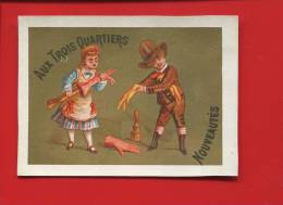 TROIS QUARTIERS PARIS MADELEINE  CHROMO DOREE CALENDRIER 1878  PERSONNAGES APPEL GANTS GANT - Klein Formaat: ...-1900