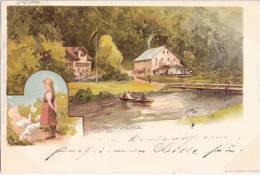 Gößweinstein STEMPFER MÜHLE Color Litho Franken Kunstpostkarte No 6 Gänseliesel Ruderboot 5.6.1900 Gelaufen - Pottenstein