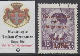 ITALIA OCC. MONTENEGRO - ITAL. BESETZUNG - N. 59e -  Cv 100 Euro - Varietà "M" Grossa - USATO - LUXUS GESTEMPELT - Montenegro