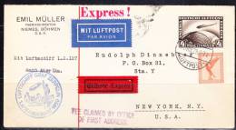 R) 1929 COVER GERMANY TO NEW YORK  USA. PAR AVION VIOLET STIKER . GILBOTE EXPRES RED STIKER. LUFTSCHIFF GRAF ZEPPELIN 1 - Airmail & Zeppelin