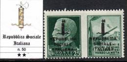 ITALY - R.S.I. - Propaganda Guerra N. 50 - Cat. 175 Euro - GOMMA INTEGRA - MNH**- LUXUS POSTFRISCH - War Propaganda