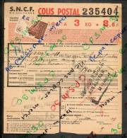 Colis Postaux 8.60fr 3kg Timbre 2.70fr Barré 3.0 N° 235404 (cachet Gare SNCF NEUILLY-Pte MAILLOT Et SAUMUR Bon à Livrer) - Storia Postale