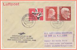 LUFTHANSA HAMBURG - PORTO ALEGRE (BRESIL) 4/1/1958 (verso Brasil) - Covers & Documents