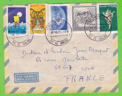 Sur Enveloppe PAR AVION - BRESIL - 5 Timbres Diffférents - Cachet Aéroport GALEAO RIO DE JANEIRO 6-11-77 - Storia Postale