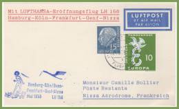 LUFTHANSA  HAMBURG - KÖLN - FRANKFURT - NIZZA 1959 (sur Carte Verso Nice) - Briefe U. Dokumente