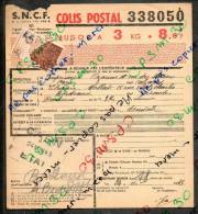 Colis Postaux Bulletin D´expédition 8.60fr 3kg Timbre 2.70fr Barré 3.0fr N° 338050 (cachet Gare SNCF CAEN ETAT) - Brieven & Documenten