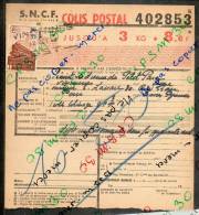 Colis Postaux Bulletin D'expédition 8.60fr 3kg Timbre 2.70fr Barré 3.0fr N° 402853 (cachet Gare SNCF VINCENNES EST) - Covers & Documents