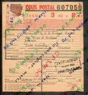 Colis Postaux Bulletin Expédition 8.60fr 3kg Timbre 2.70fr N° 607050 Cachet Gare SNCF OUEST PARIS-BATIGNOLLES Et SAUMUR - Cartas & Documentos